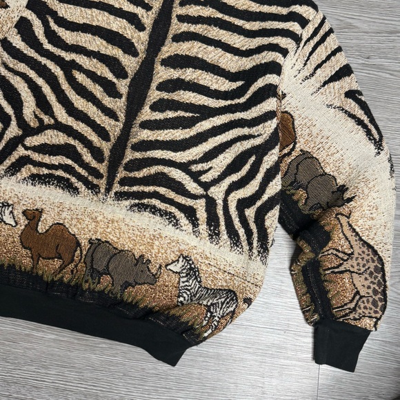Vintage 90s Sugar Street Weavers Animals Tapestry Pullover Sweater Made In USA - Picture 6 of 16